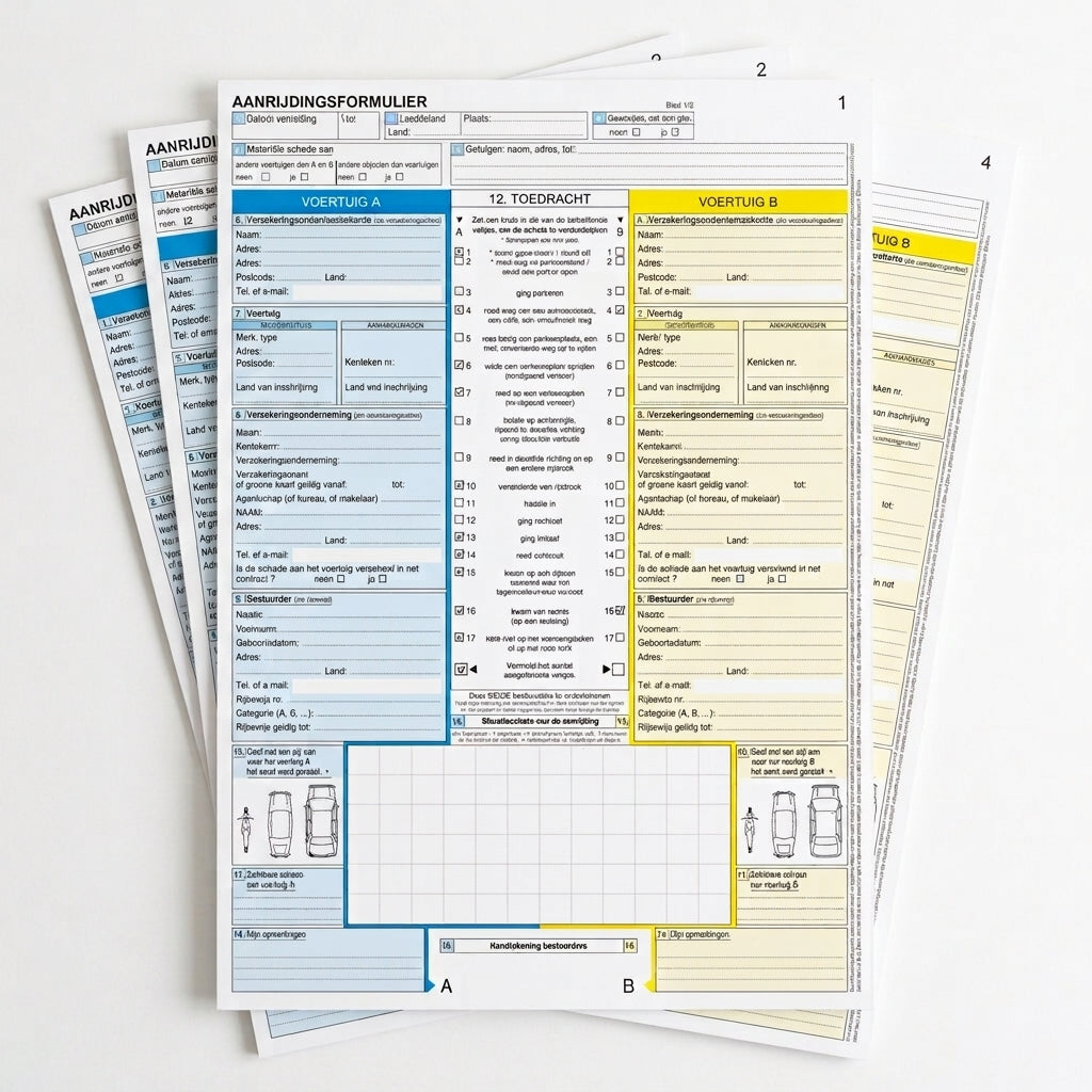 Standaard Europees schadeformulier met doordrukpapier – twee exemplaren naast elkaar