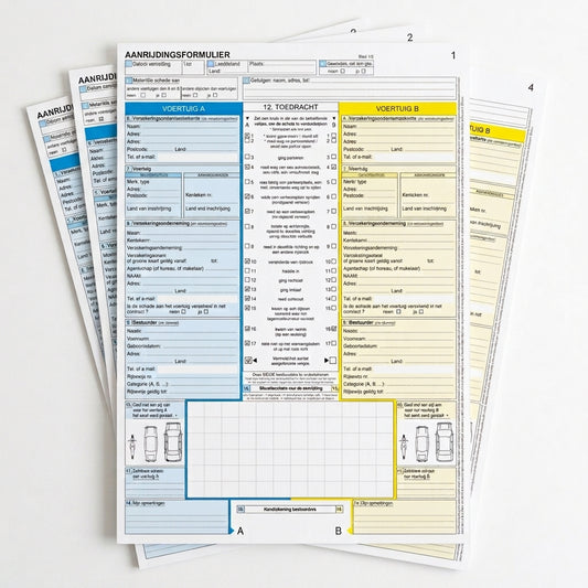Standaard Europees schadeformulier met doordrukpapier – twee exemplaren naast elkaar